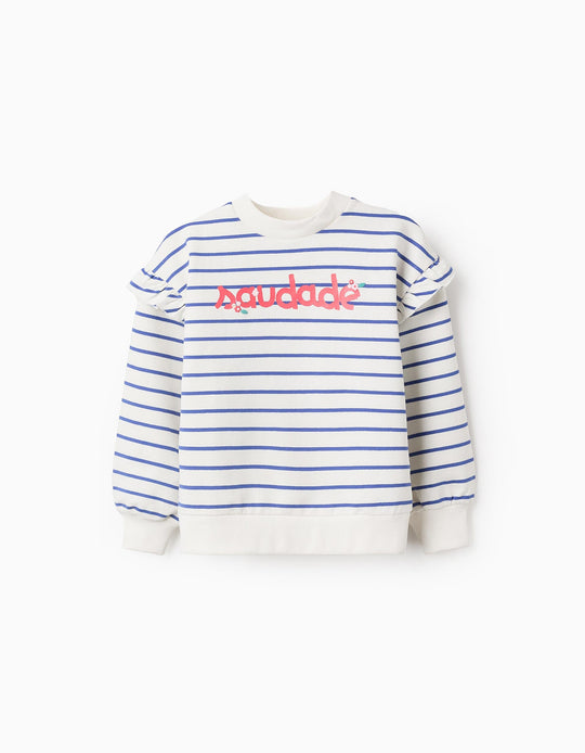Striped Sweatshirt for Girls 'Saudades', White/Blue