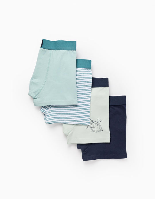 طقم من 4 بوكسرات سادة/مطبعة للأولاد "خطوط"، متعدد الألوان