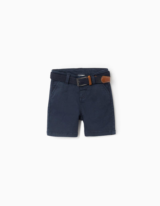 Chino Twill Shorts with Belt for Baby Boys, Dark Blue