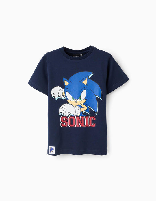 تيشيرت قطن للأولاد Sonic، أزرق داكن
