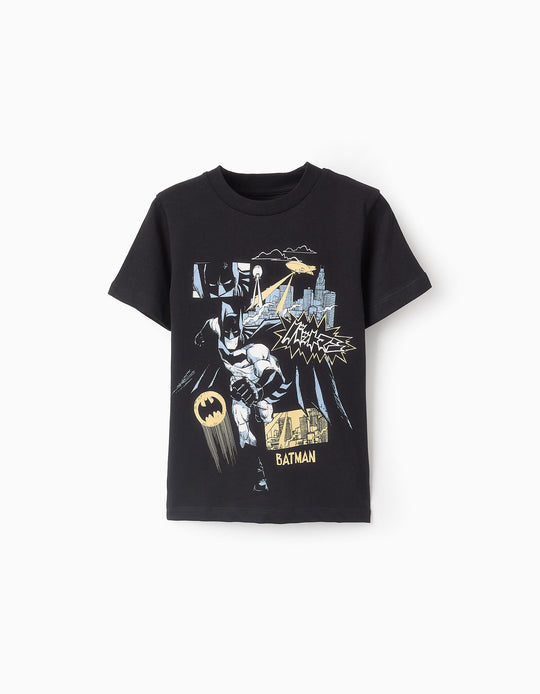 تيشيرت قطني للأولاد باتمان، أسود