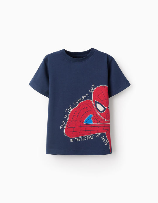 تيشيرت قطن للأولاد سبايدرمان، أزرق داكن
