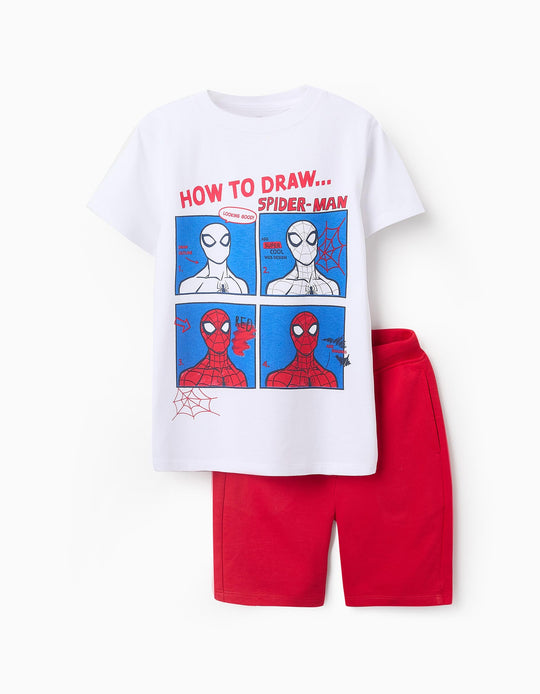 T-shirt + Cotton Shorts for Boys 'Spider-Man', White/Red
