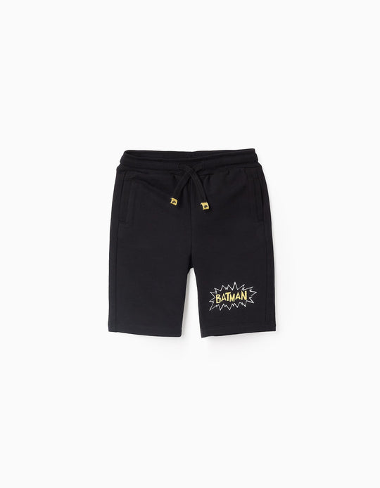 شورت قطني للأولاد باتمان، أسود