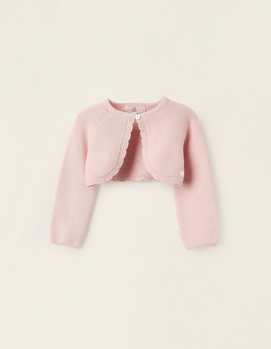 Cotton Knit Bolero Cardigan for Newborn Girls, Pink