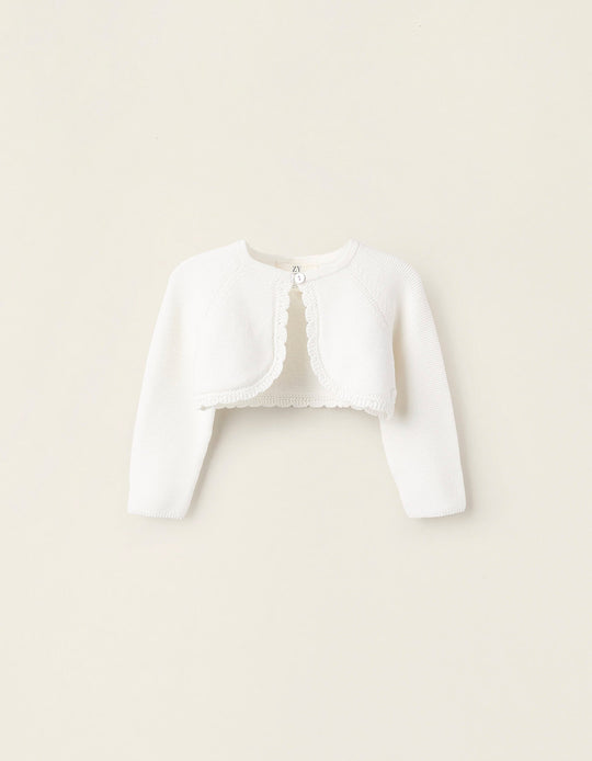 Cotton Knit Bolero Cardigan for Newborn Girls, White