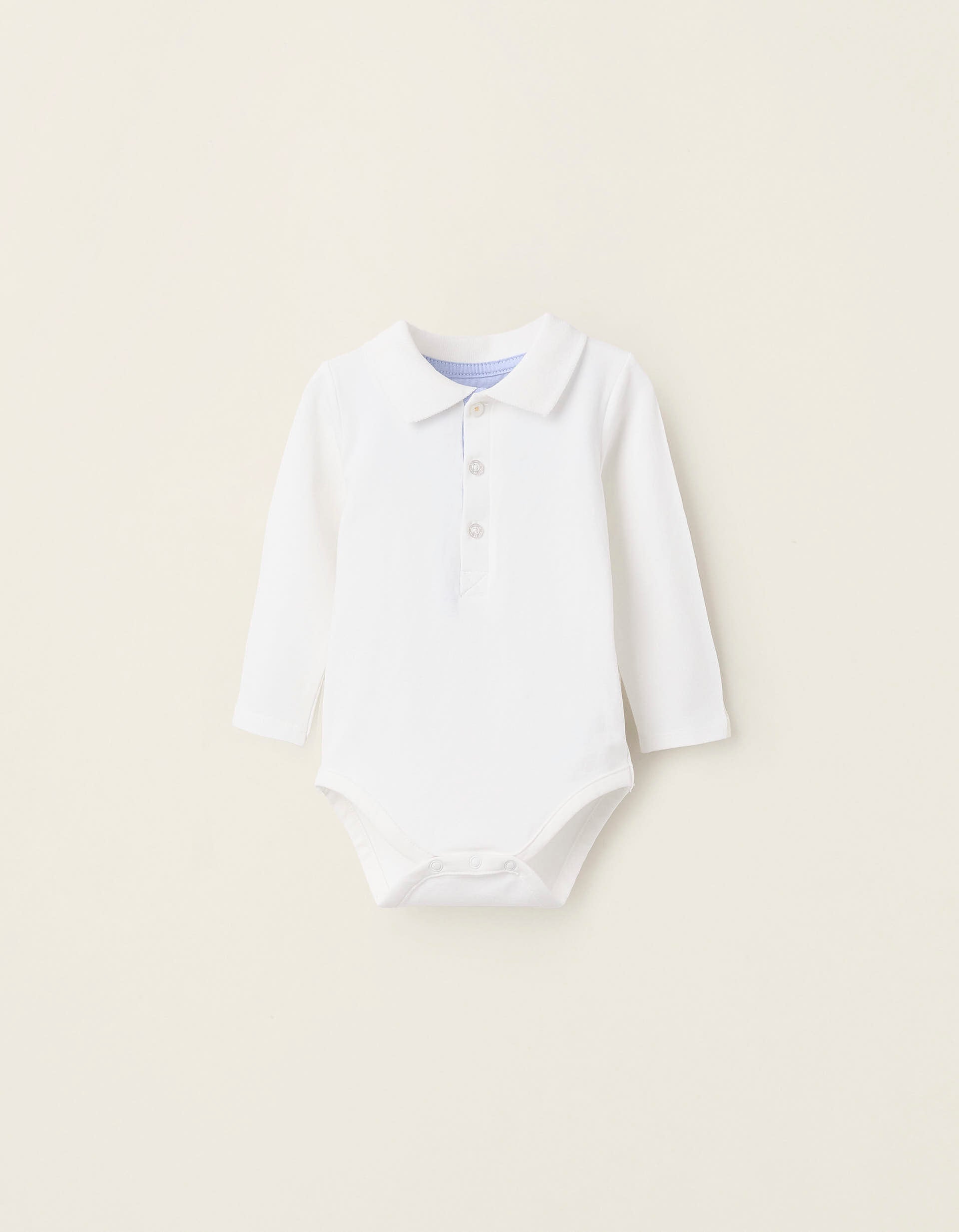 Long Sleeve Polo-Bodysuit for Newborn Boys, White | Ziddy KSA