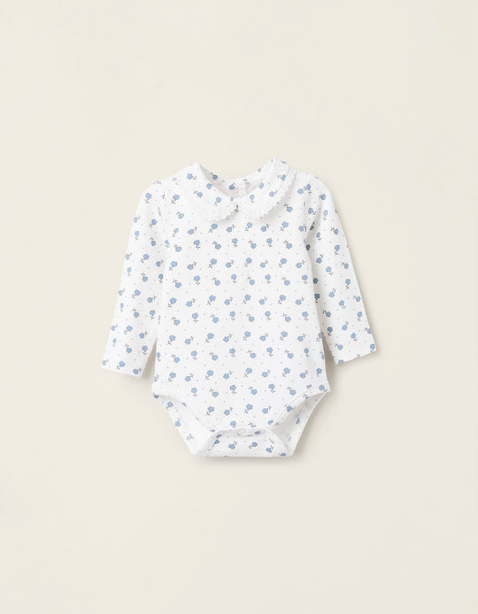 بدي مزهر للمواليد البنات، أبيض/أزرق