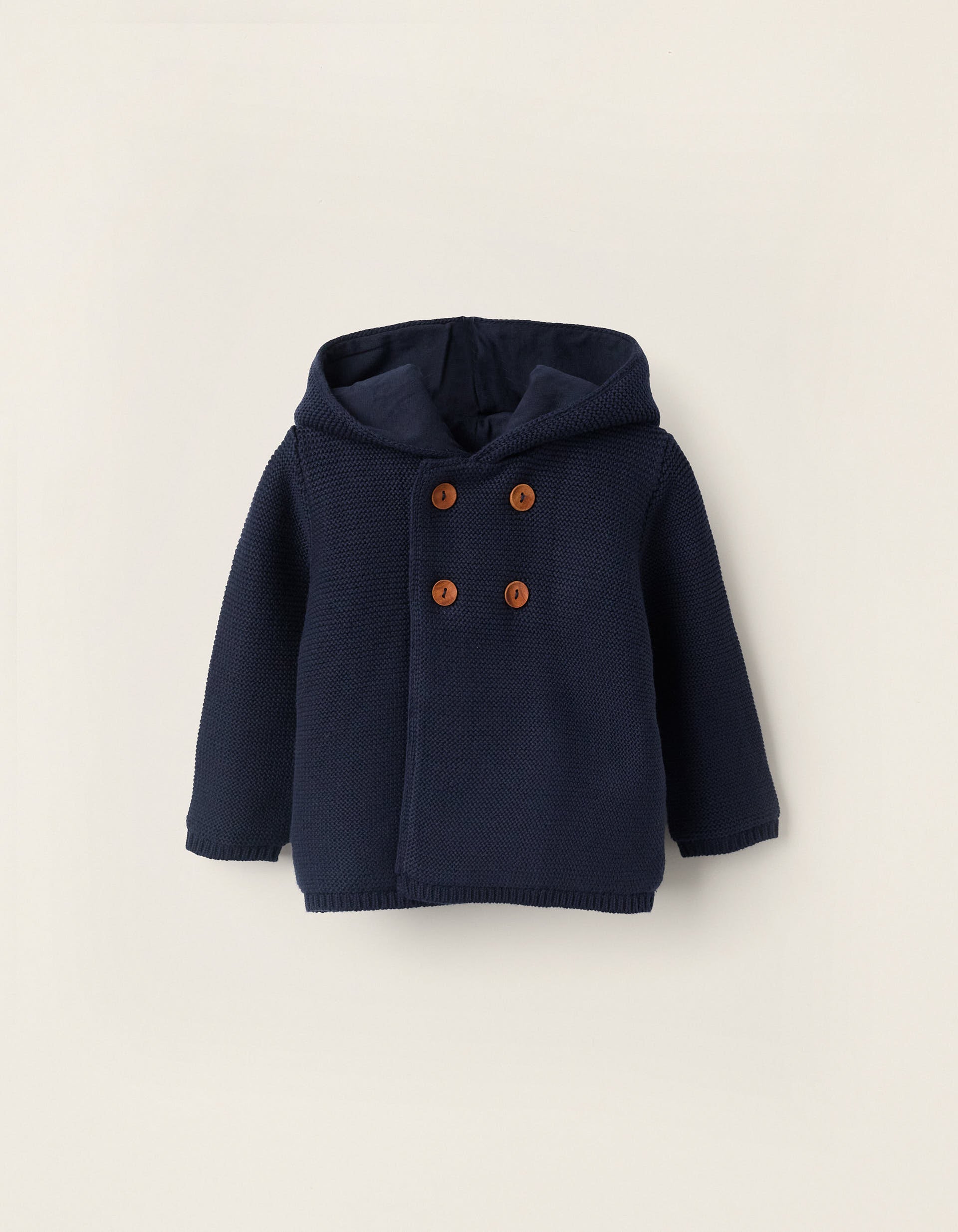 Hooded Cardigan with Pompom for Newborns, Dark Blue | Ziddy KSA