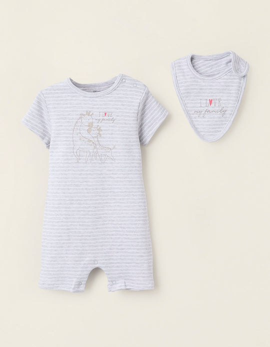 Romper + Bibs for Newborns 'Giraffes', Grey