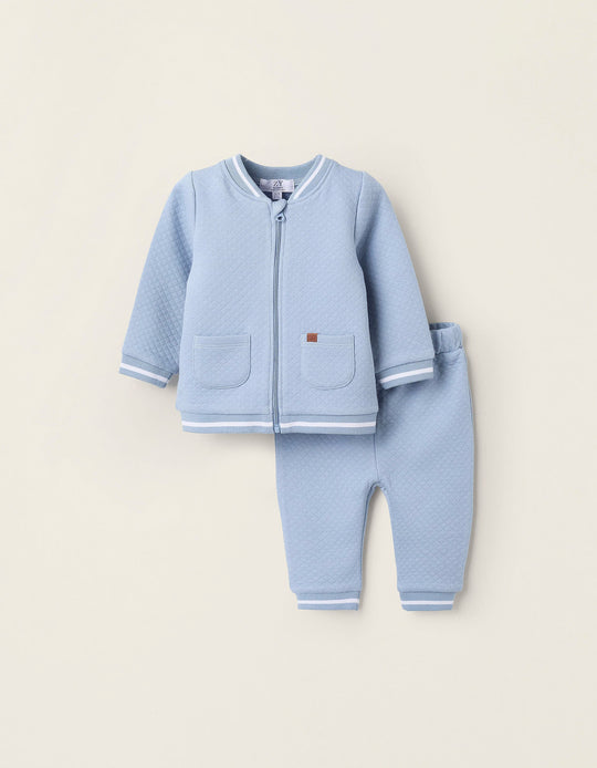 ترينك سوت بنسيج بارز للمواليد الأولاد، أزرق