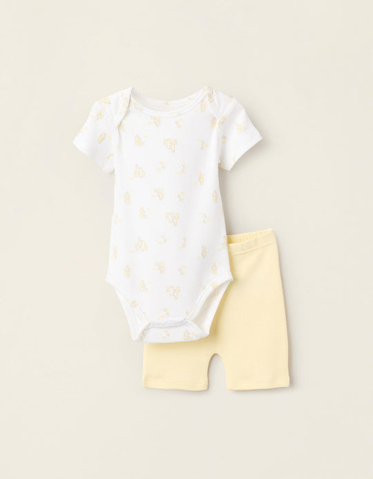 Bodysuit + Cotton Bloomers for Baby Girls 'Giraffes', White/Yellow