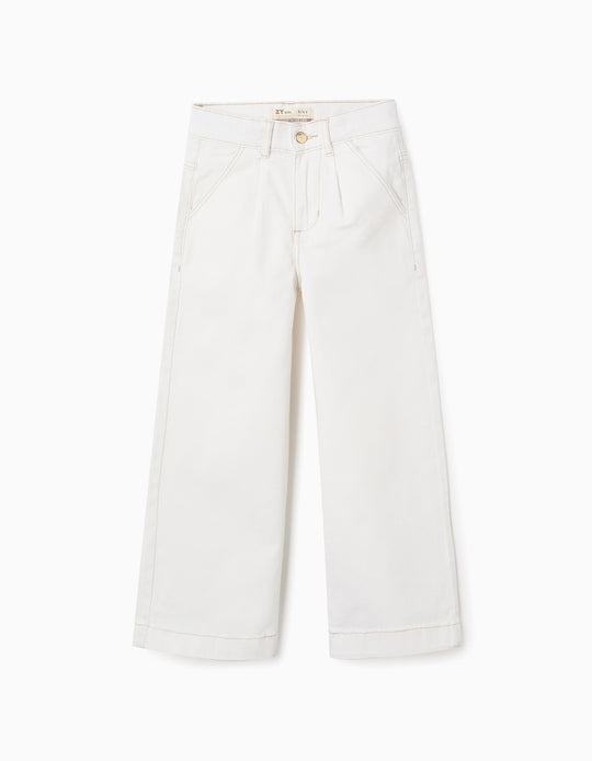 بنطال تويل واسع الساق للبنات، بيج