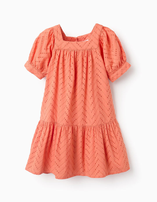 فستان قطن قصير بنقشة للبنات، أزرق