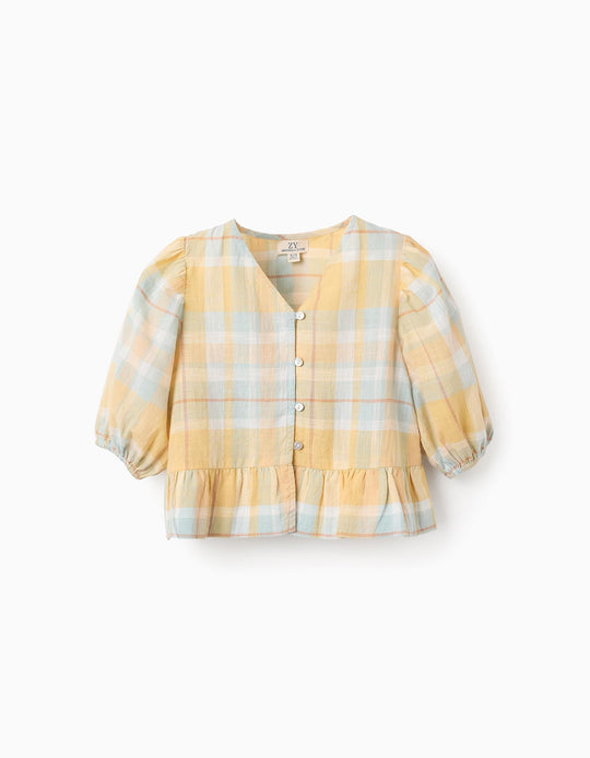 Cotton Shirt with Check for Girls 'B&S', Yellow