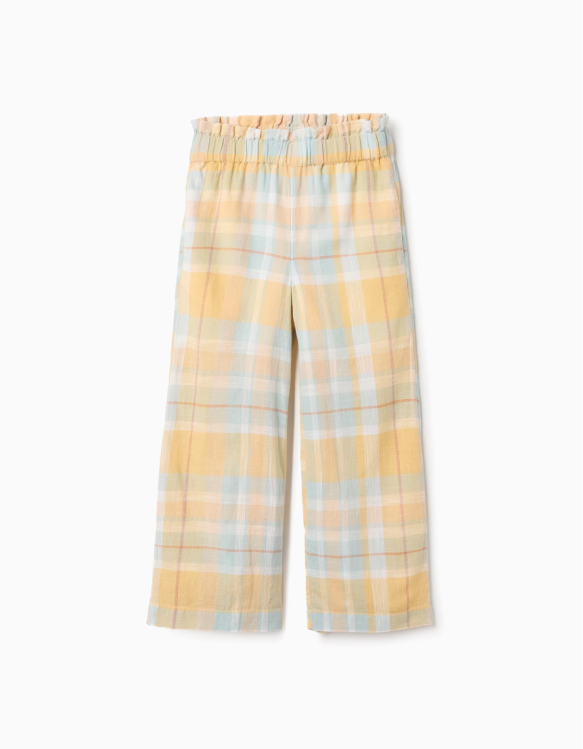 Cotton Checked Trousers for Girls 'B&S', Yellow | Ziddy KSA