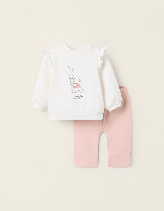 سويت شيرت + بنطال قدم للمواليد البنات ويني ذا بو، أبيض/وردي