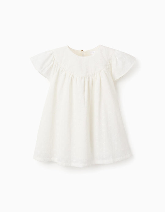 فستان بدانتيل وكشاكش للبنات الرضع، أبيض