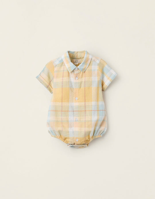 Bodysuit with Check for Newborns 'B&S', Yellow/Blue