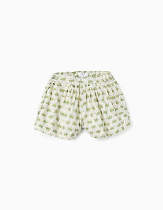 شورت مزخرف بنقشة زهور للبنات الرضع، بيج/أخضر