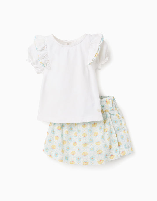 تيشيرت + سكورت بنقشة زهور للمواليد البنات، متعدد الألوان