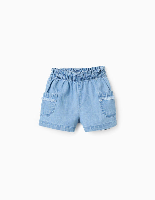 شورت جينز بتفاصيل مهترئة للبنات الرضع، أزرق