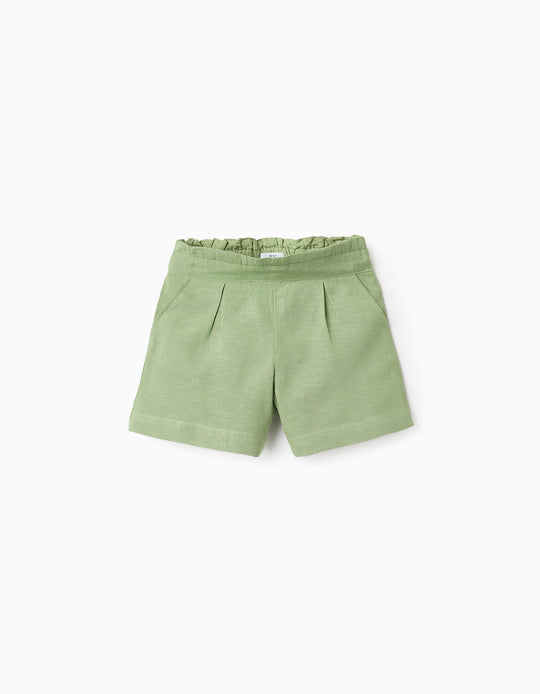 شورت واسع فيسكو/قطن/كتان للبنات، أخضر