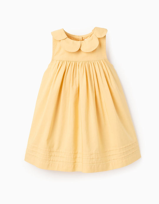 Cotton Dress with Petal Effect for Baby Girls, Yellow