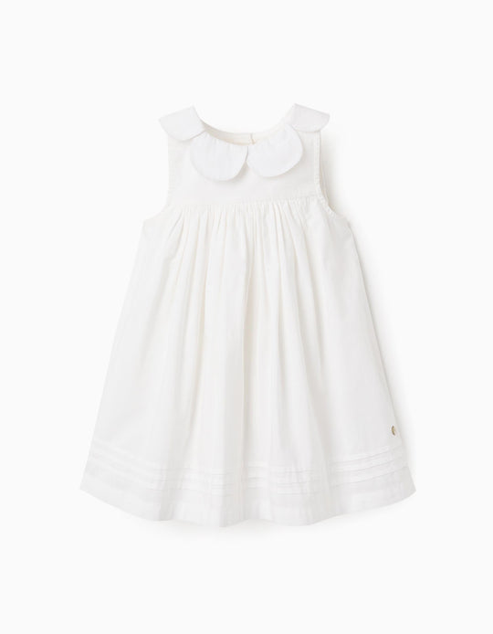 Cotton Dress with Volume for Baby Girls, White