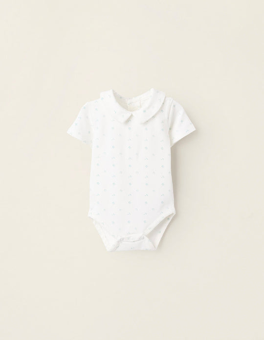 Bodysuit with Motif for Newborns, White/Green
