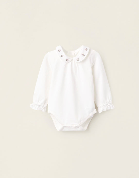 بدي بتطريز كروس زهور للمواليد البنات، أبيض