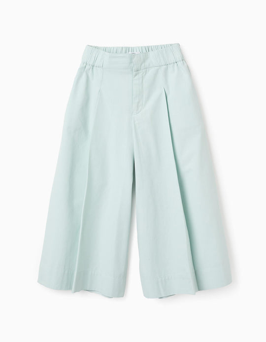 بنطال بوبلين مطوي للبنات، أخضر مائي