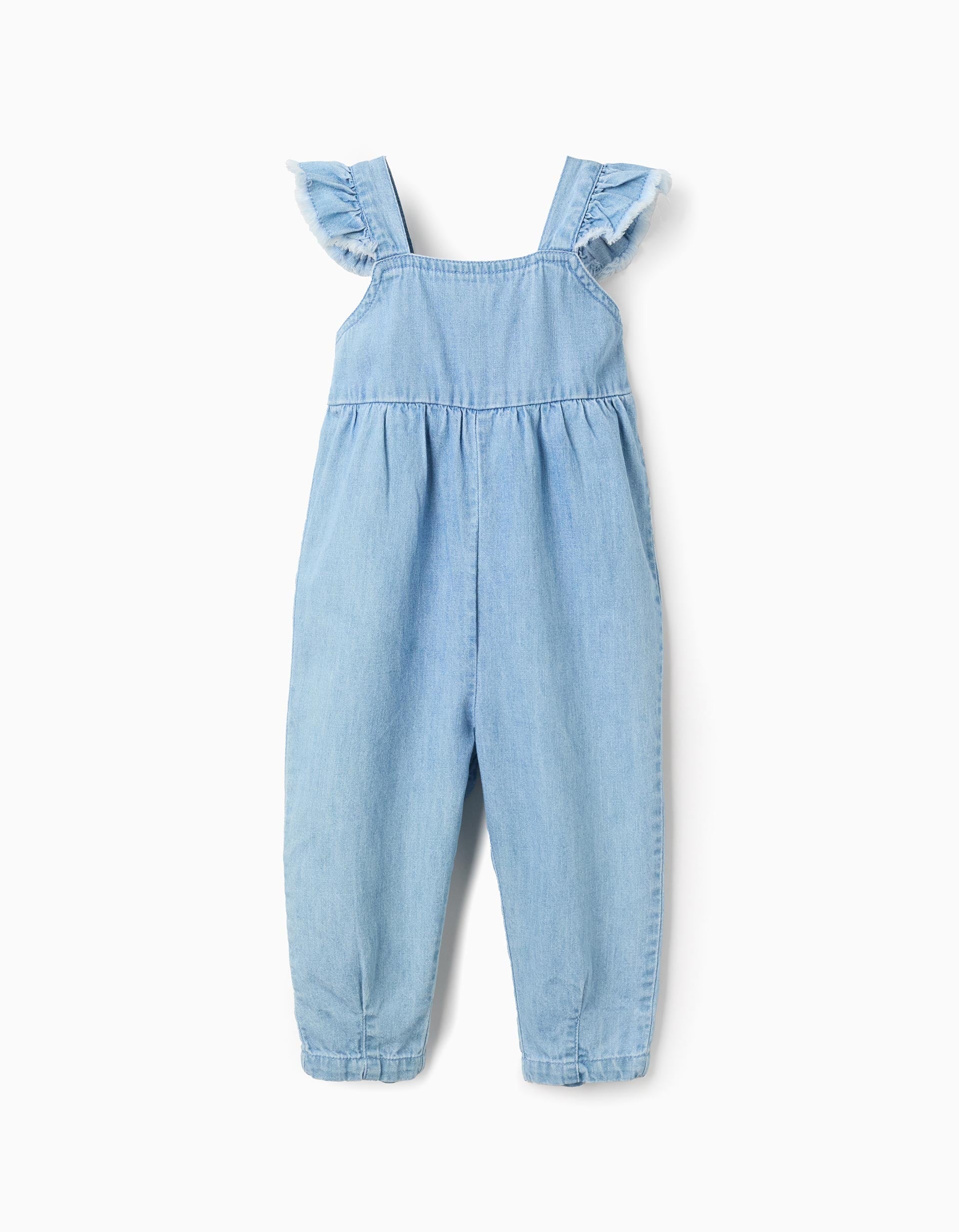 Denim Dungarees with Frayed Ruffles for Baby Girls, Blue