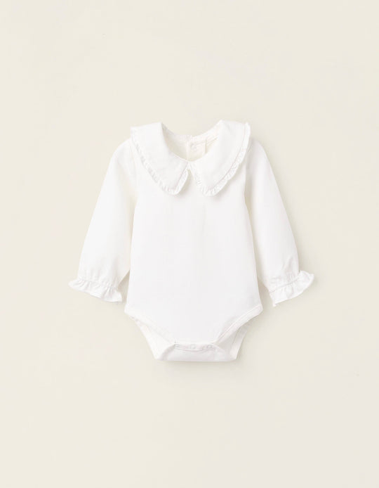 Bodysuit with Frills for Newborn Girls, White