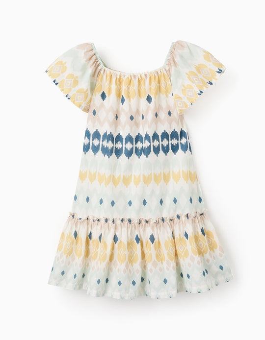 فستان بنقشة عرقية للبنات، ألوان متعددة