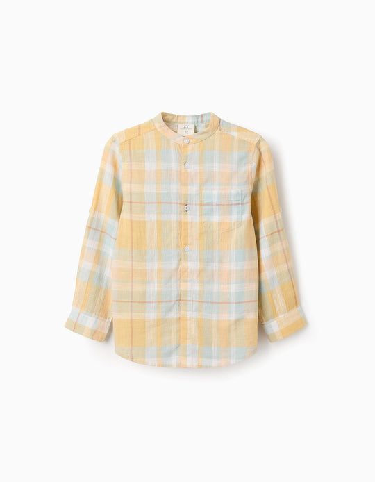 Cotton Shirt with Check for Boys 'B&S', Yellow