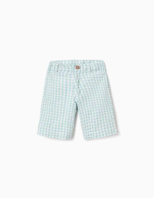 Vichy Textured Shorts for Boys 'B&S', Aqua Green