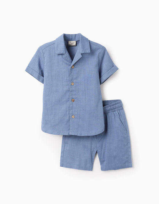 قميص + شورت قطني للأولاد الرضع، أزرق
