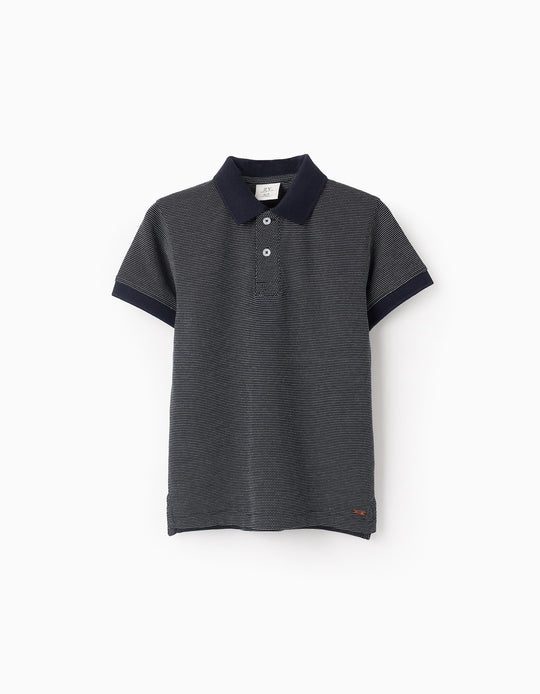Polka Dot Polo for Boys, Dark Blue/White