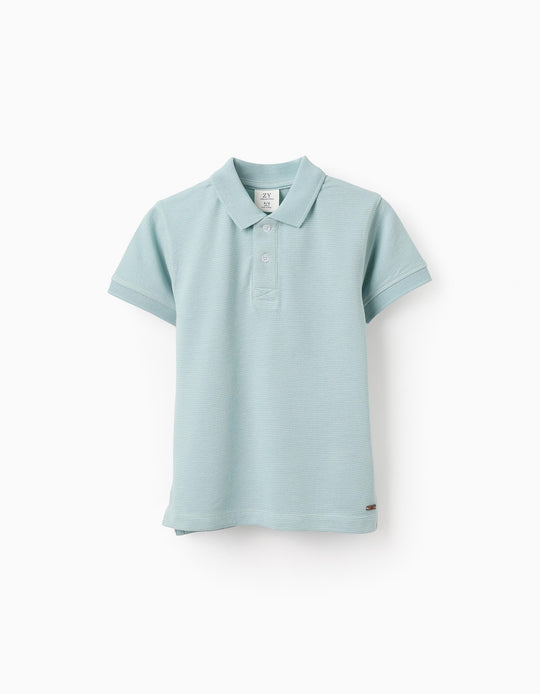 Polka Dot Polo for Boys, Light Blue/White