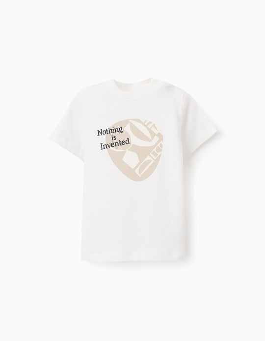 Cotton T-shirt for Baby Boys 'Nothing is Invented', White