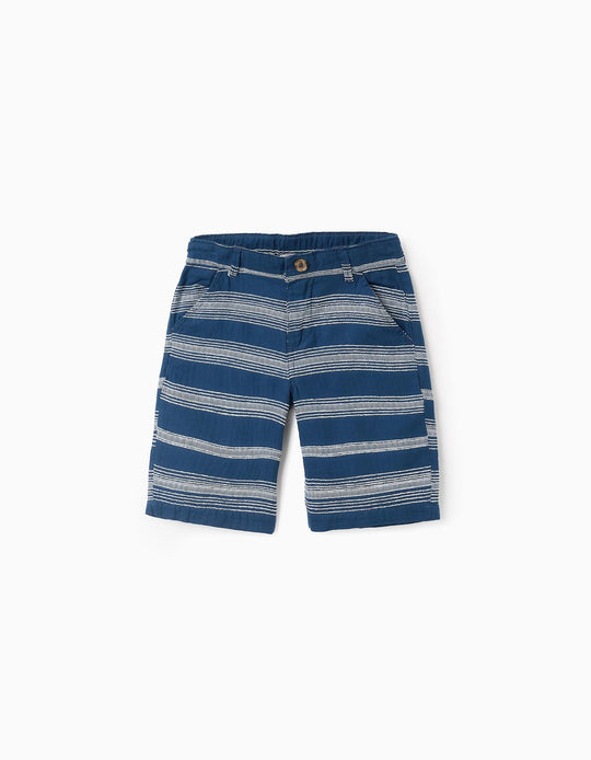 شورت مخطط بارز للأولاد، أزرق داكن