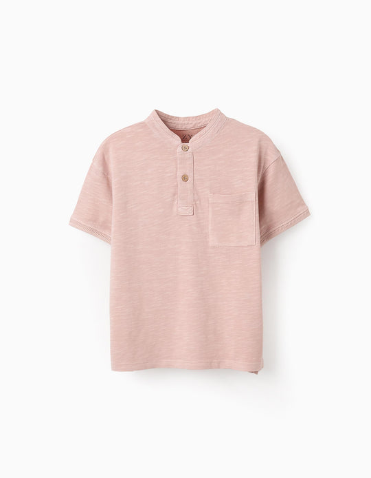 Cotton T-shirt with Mao Collar for Boys, Pink