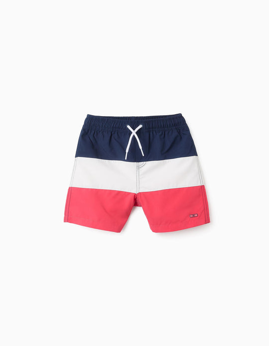 Swim Shorts with Colourblock for Boys, Blue/White/Red