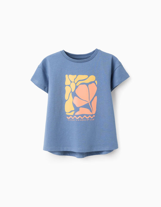 Cotton T-shirt with Print for Girls 'Summer', Blue