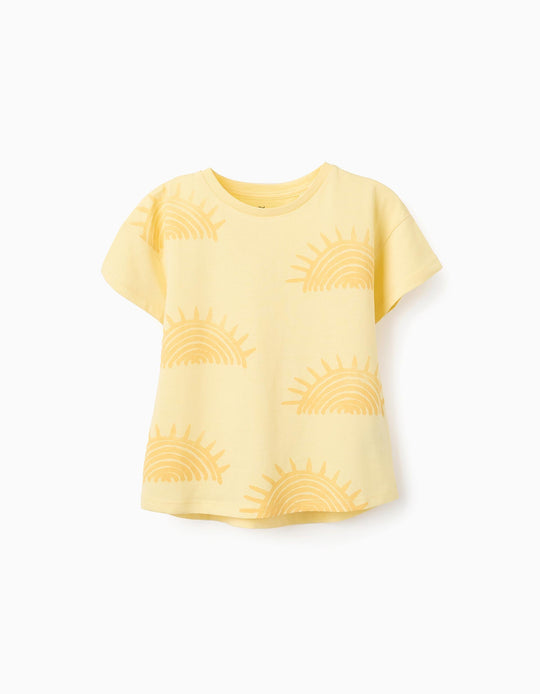 Cotton T-shirt with Motif for Girls 'Sunshine', Yellow