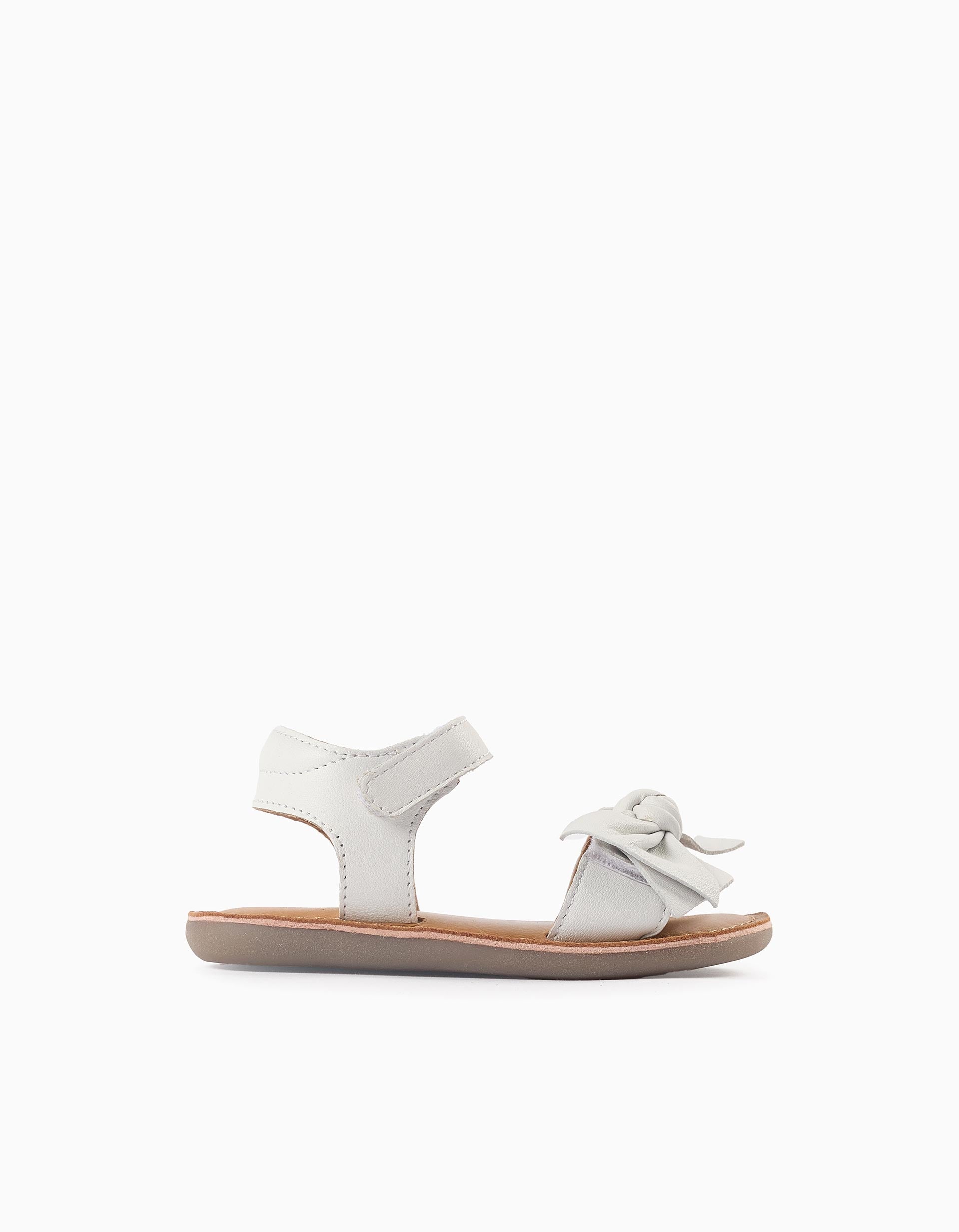 Leather Sandals with Bow for Baby Girls, White | La vie en Rose | KSA
