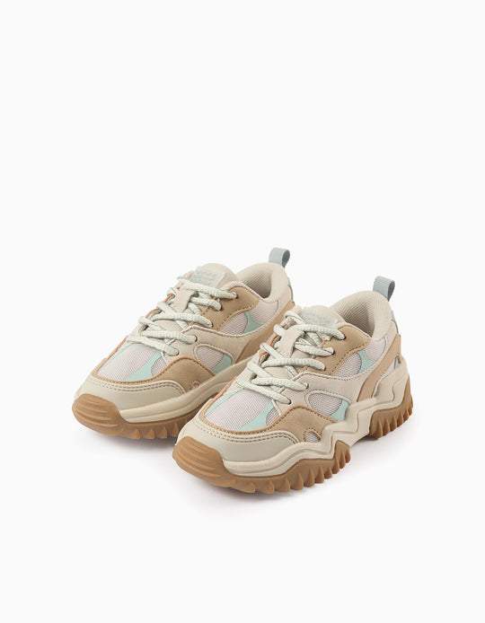 حذاء رياضي مشترك للبنات، بيج/أزرق فاتح