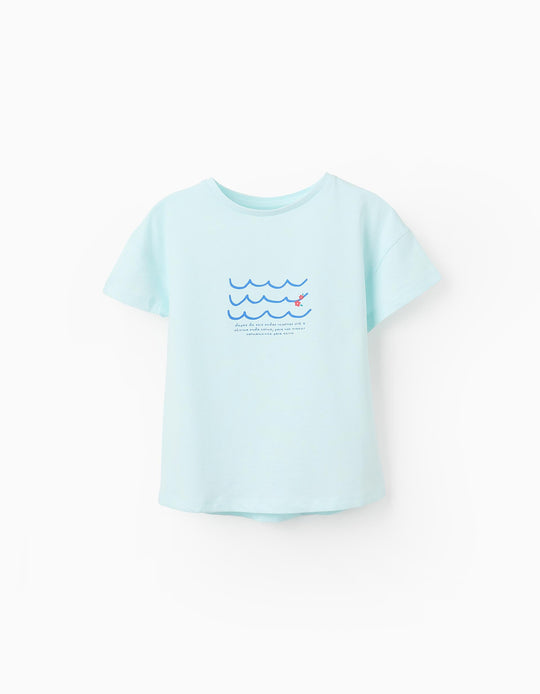 تيشيرت قطن للبنات ويفز، أخضر مائي