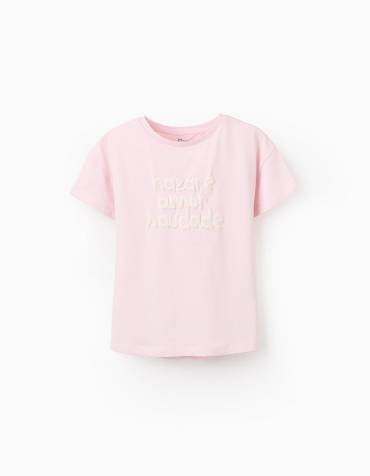 Cotton T-shirt for Girls 'Nazare, Love, Longing', Pink